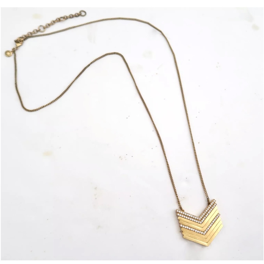 J. Crew Swarovski Rhinestone Crystal Pave Chevron Modern Pendant Necklace, Rare - Picture 12 of 15